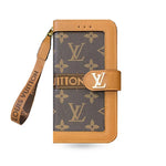 Leather Flip Monogram iPhone Case With Card Holder And Strap