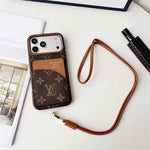 Luxury Monogram Cardholder Phone Case with Lanyard Strap For iPhone 13-18