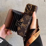 Premium Leather Monogram iPhone Case With Wallet And Crossbody Strap