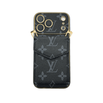 Premium Leather Monogram iPhone Case With Wallet And Crossbody Strap