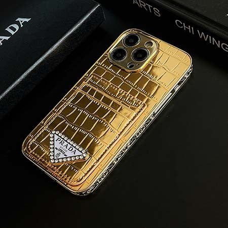 Prada Luxury Leather Rhinestone iPhone Case