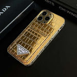 Prada Luxury Leather Rhinestone iPhone Case
