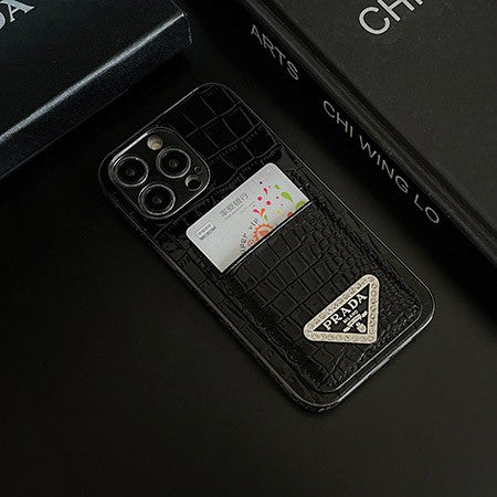 Prada Luxury Leather Rhinestone iPhone Case