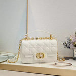 Quilted leather bag with flap closure - Gold chain crossbody bag with pearl clasp