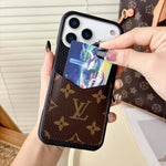 LV Leather Phone Case with Card Slot Case for iPhone 12-18 Pro & Pro Max