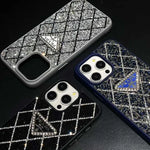 Prada Phone Case with Sparkling Rhinestones For iPhone 17/ 16 / 15 / 14