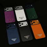 Premium Saffiano Leather Case with Metallic Badge for iPhone 12-17 Series