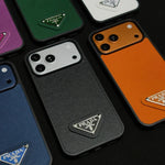 Premium Saffiano Leather Case with Metallic Badge for iPhone 12-18 Pro & Pro Max