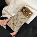 Elite Monogram Leather Case with Gold Accents for iPhone 13–18 Pro Max