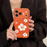 Orange Louis Vuitton Case Decorated with Beautiful Floral Patterns for iPhone 12-17 Series
