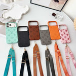 Elite Monogram Leather Case with Designer Crossbody Strapfor iPhone 13-17 Series