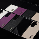 Luxury YSL Leather Case Beige for Samsung Galaxy Z Fold & Z Flip Series