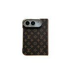 Premium Monogram Leather Folding Case with Gold Trim for iPhone Duo