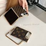 Premium Monogram Leather Folding Case with Gold Trim for iPhone Duo