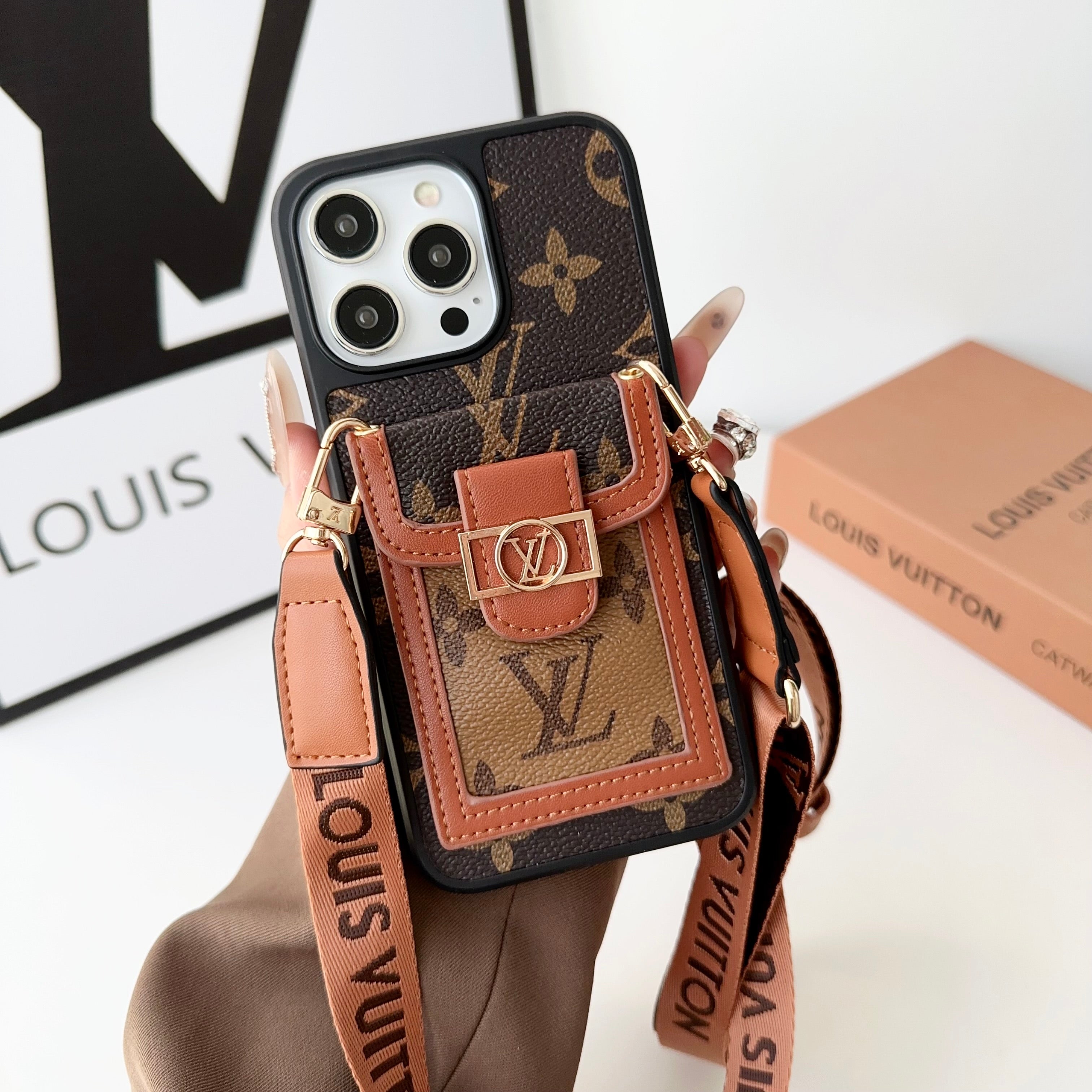 LV DAUPHINE LEATHER MONOGRAM CROSSBODY IPHONE CASE