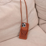 LW Monogram Embossed Leather Wallet Case with Knotted Crossbody Strap for iPhone 12-18 Pro & Pro Max
