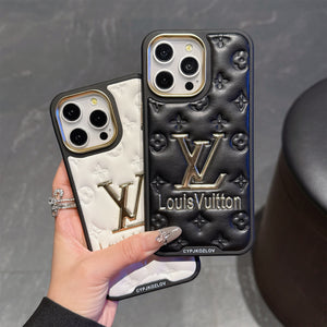 Finest LV Electroplated Classic Monogram Embossed Leather Apple iPhone Case