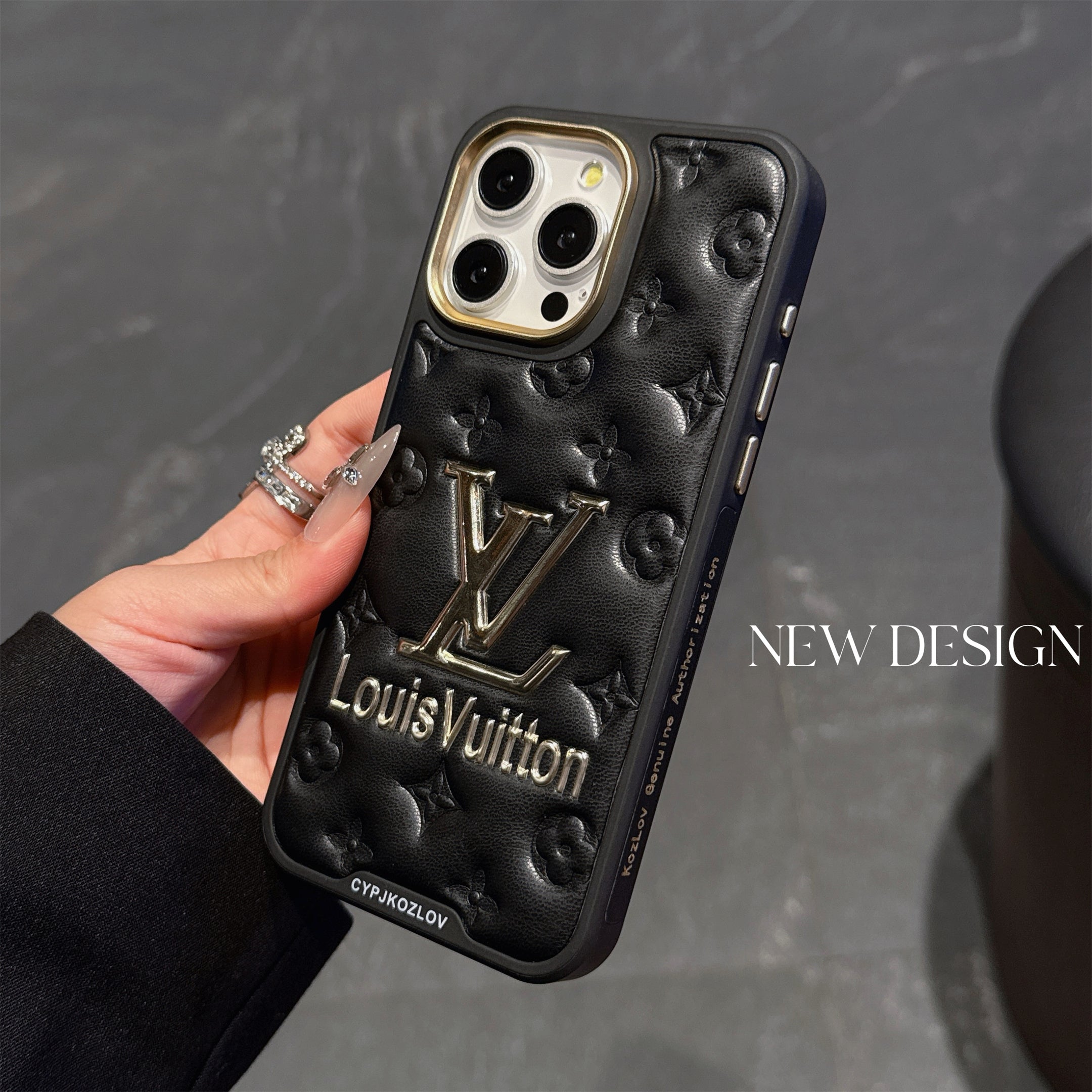 Finest LV Electroplated Classic Monogram Embossed Leather Apple iPhone Case