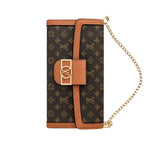 Luxury Leather Monogram iPhone Case With Flip Wallet And Crossbody Strap