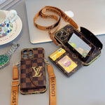 Luxury Crossbody Wallet iPhone Case | Designer Logo Card Holder with Adjustable Lanyard