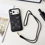 Luxury Monogram Cardholder Phone Case with Lanyard Strap For iPhone 13-18