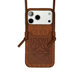 LW Monogram Embossed Leather Wallet Case with Knotted Crossbody Strap for iPhone 12-18 Pro & Pro Max