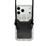 LW Monogram Embossed Leather Wallet Case with Knotted Crossbody Strap for iPhone 12-18 Pro & Pro Max
