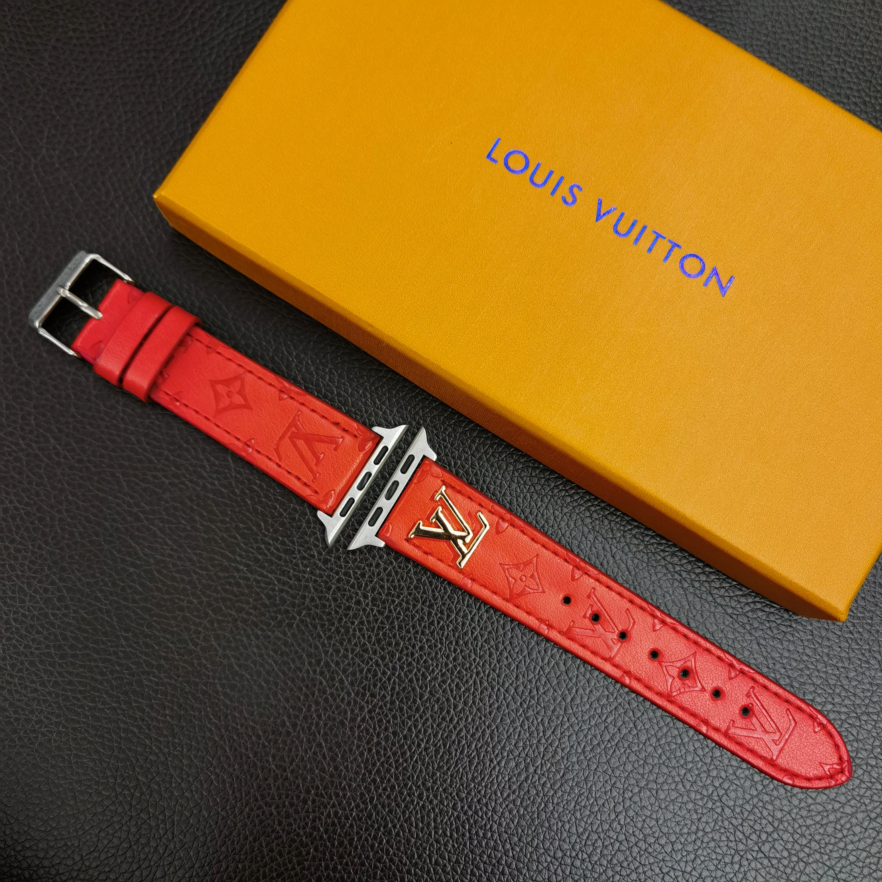 LV METAL LOGO 3D EMBOSSED MONOGRAM LEATHER APPLE WATCH