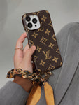 Luxury LV Gucci Canvas Apple iPhone Case Detachable Silk Scarf Wristband