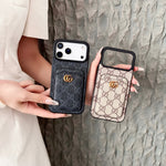GG Supreme Canvas Card Holder Leather Case for iPhone 12-18 Pro & Pro Max
