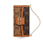 Luxury Leather Monogram iPhone Case With Flip Wallet And Crossbody Strap