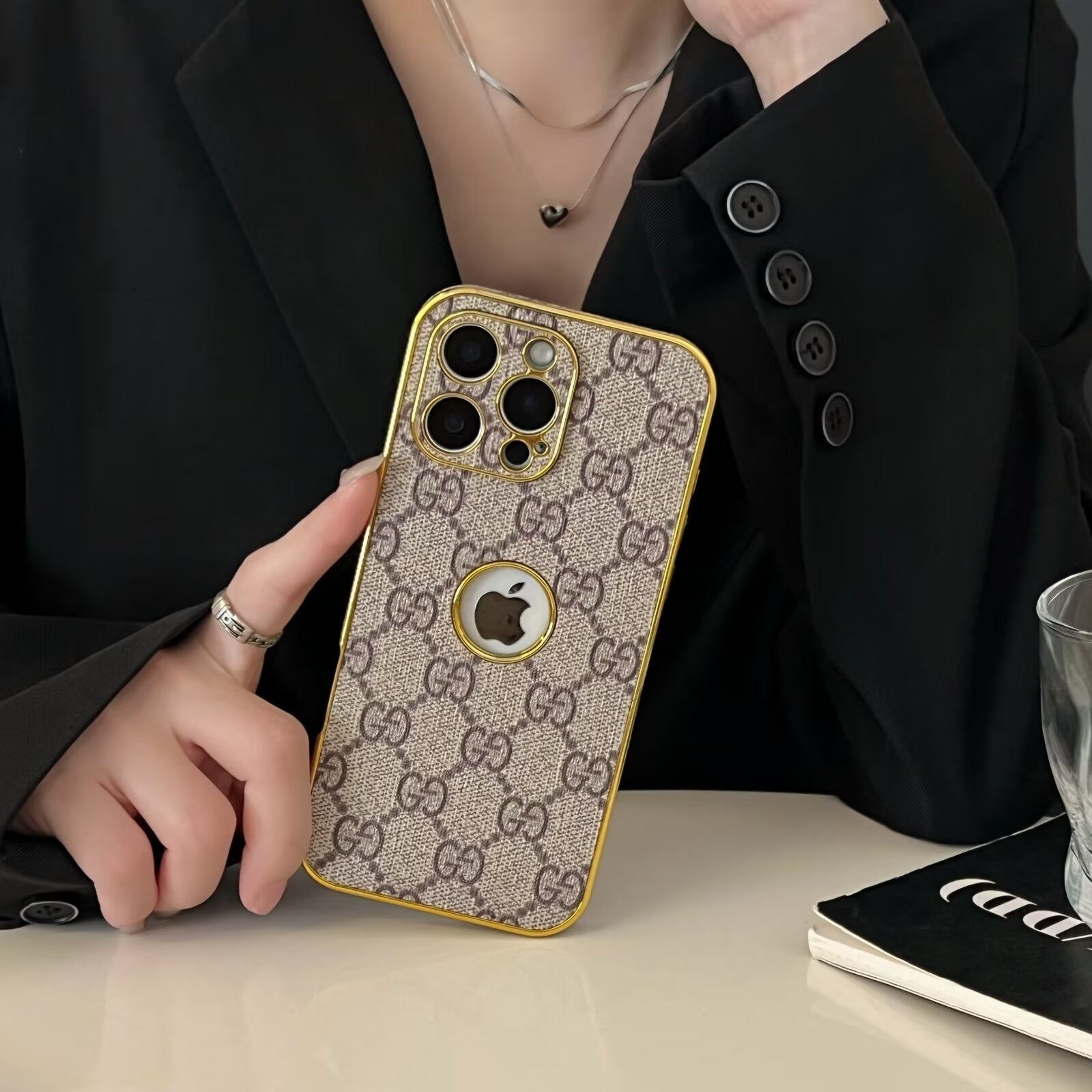 High Quality Electroplated Frame Ophidia  Leather Apple iPhone Case