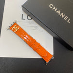 Chanel Glossy Leather Apple Watch Strap Luxury Metal Logo