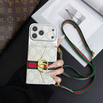Luxury GG Supreme Monogram Wallet iPhone Case with Crossbody Lanyard Strap