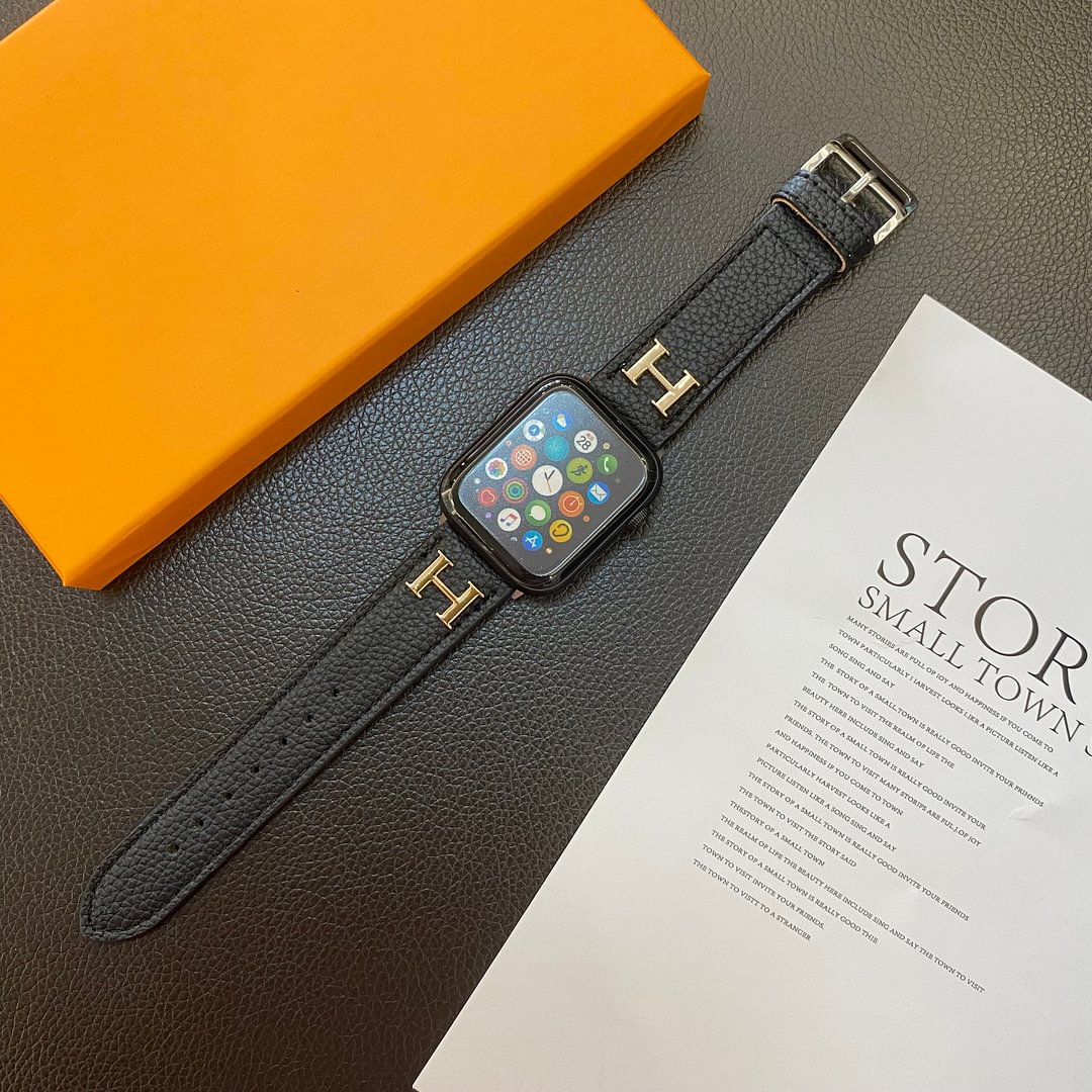 Hermes H Genuine Lychee Pattern Leather Apple Watch Strap