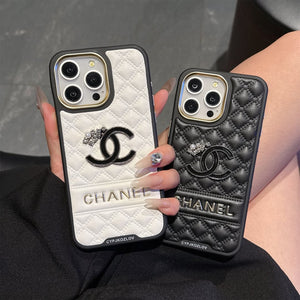 Embossed Chanel Diamond-Quilted Lambskin CC Logo Apple iPhone Case