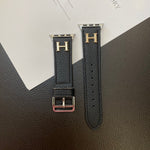 Hermes H Genuine Lychee Pattern Leather Apple Watch Strap