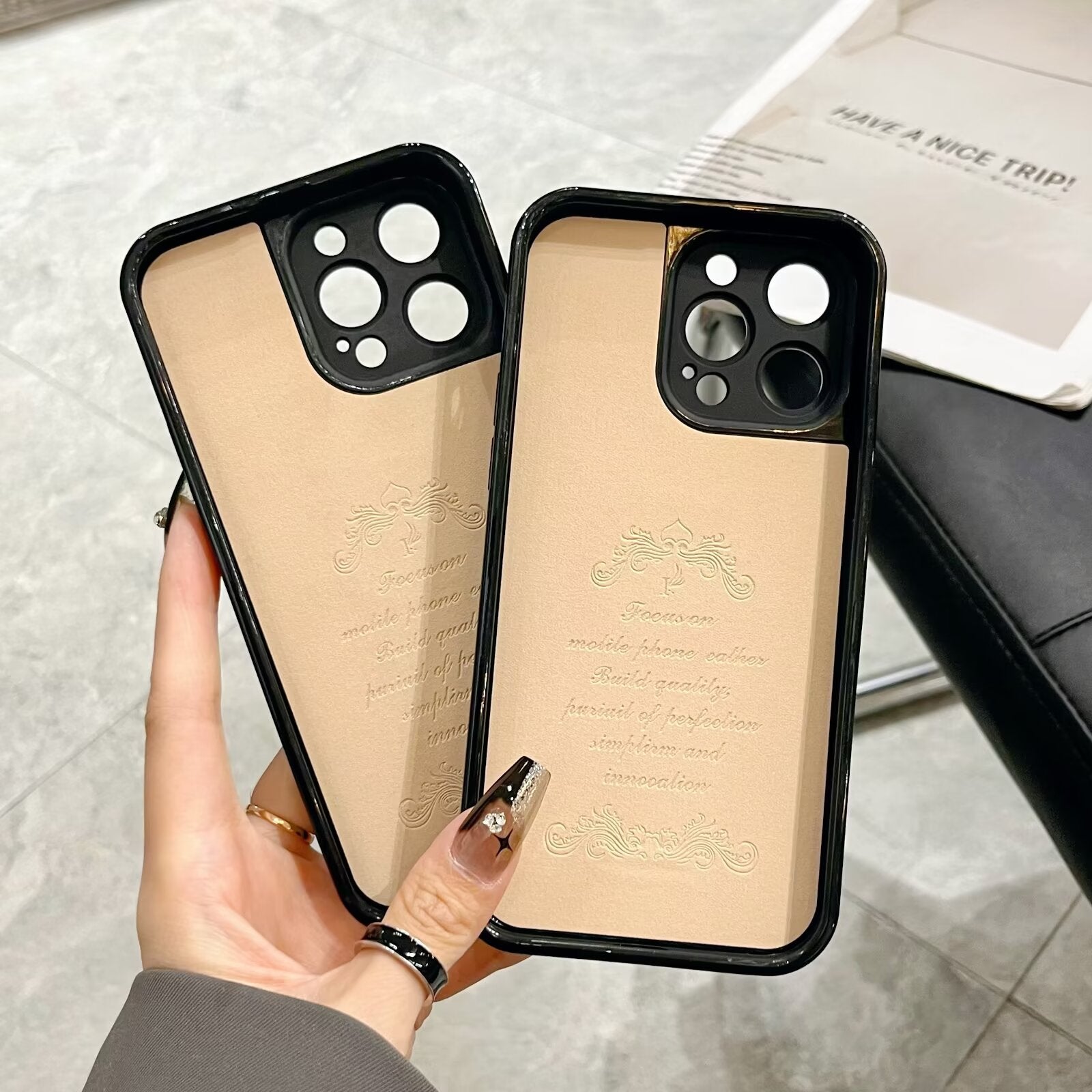 3D LV Monogram Embossed Leather  Case for ipHone 15 series