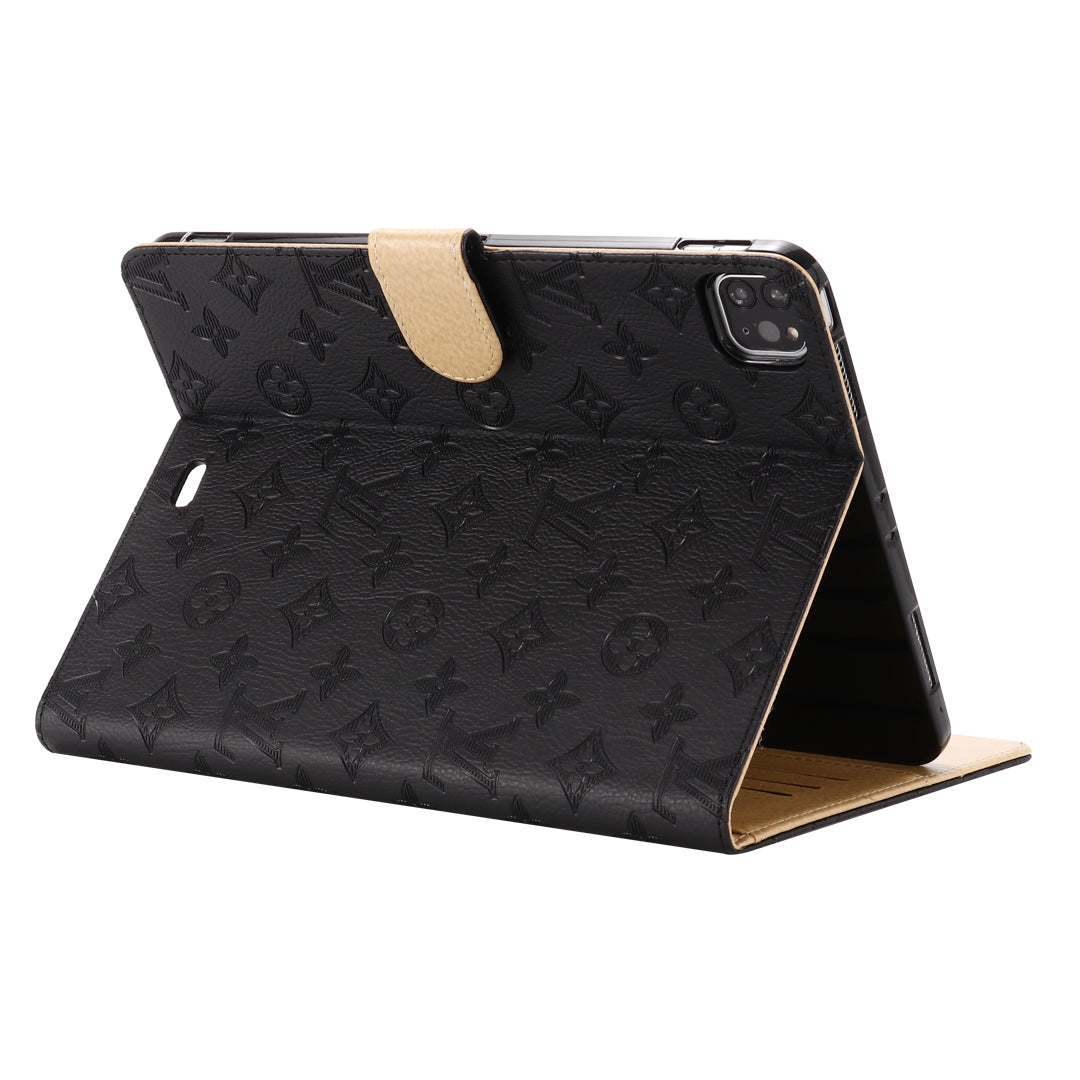 3D Embossed LV Canvas Monogram Holster Apple iPad Flip Cover With Stand Function