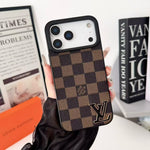 Luxury LV Leathe with Black Logo Phone Case for iPhone 12-18 Pro & Pro Max