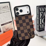 Luxury Brand Leather with Black Logo Phone Case for iPhone 13-17