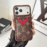 Lv Leather Card Holder Phone Case For iPhone 17 / 16 / 15 / 14/ 13