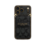 Luxury Leather Coach Phone Case with Strap for iPhone 12-18 Pro & Pro Max