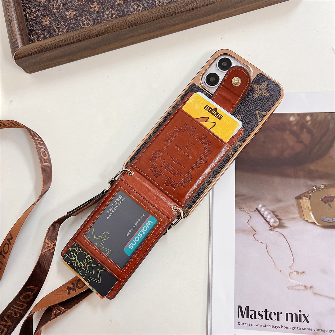 CARD BROWN PHONE CASE CROSSBODY FOR IPHONE