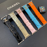 Chanel Glossy Leather Apple Watch Strap Luxury Metal Logo