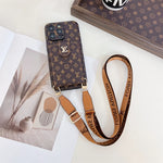 Louis Vuitton Monogram Canvas Leather Button Card Holder Crossbody iPhone Case