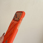 Elegant Leather CC iPhone Case Orange For iPhone 13-17 Series