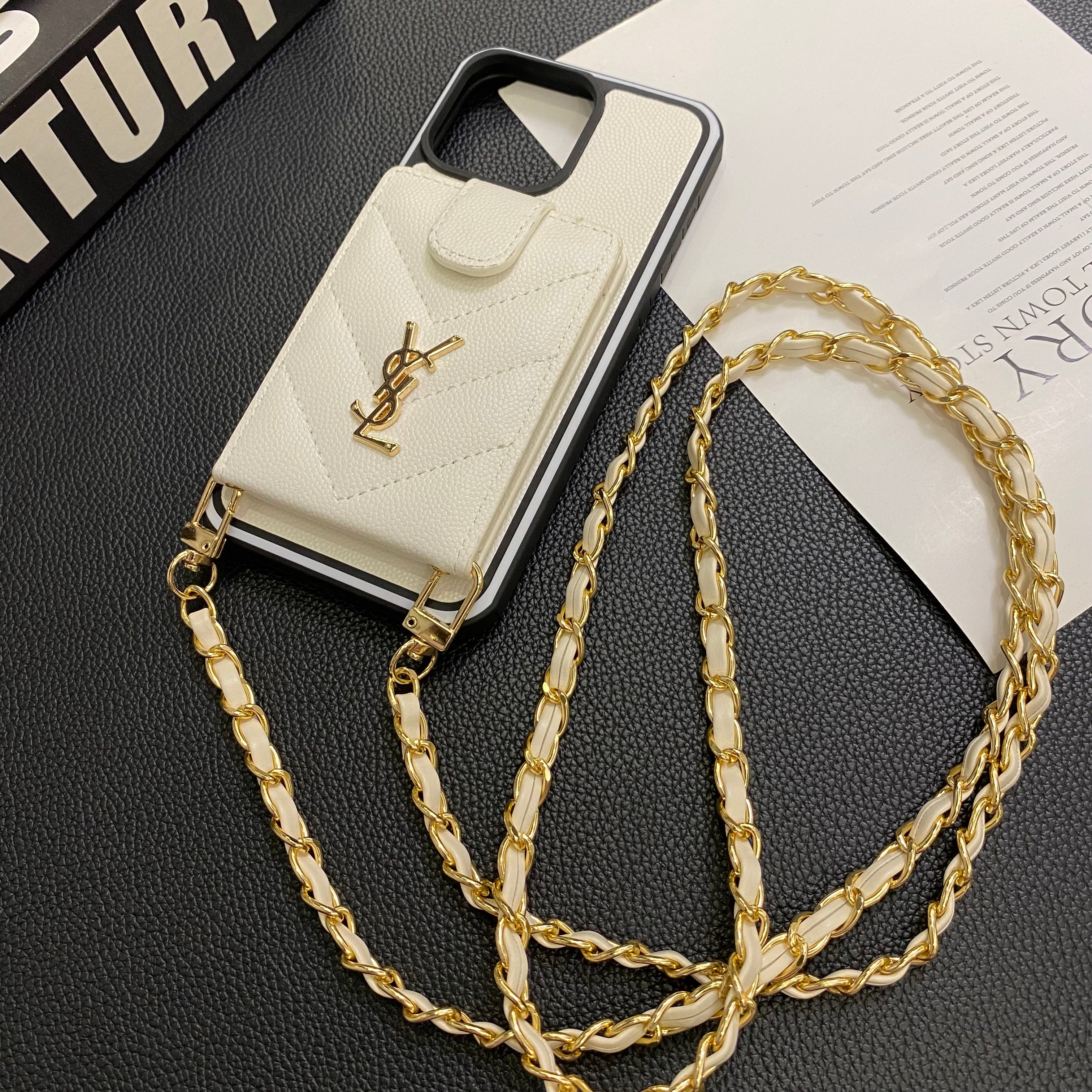 YSL Crossbody Long Rope Leather Card Holder Apple iPhone Case