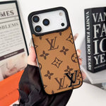 Luxury LV Leathe with Black Logo Phone Case for iPhone 12-18 Pro & Pro Max