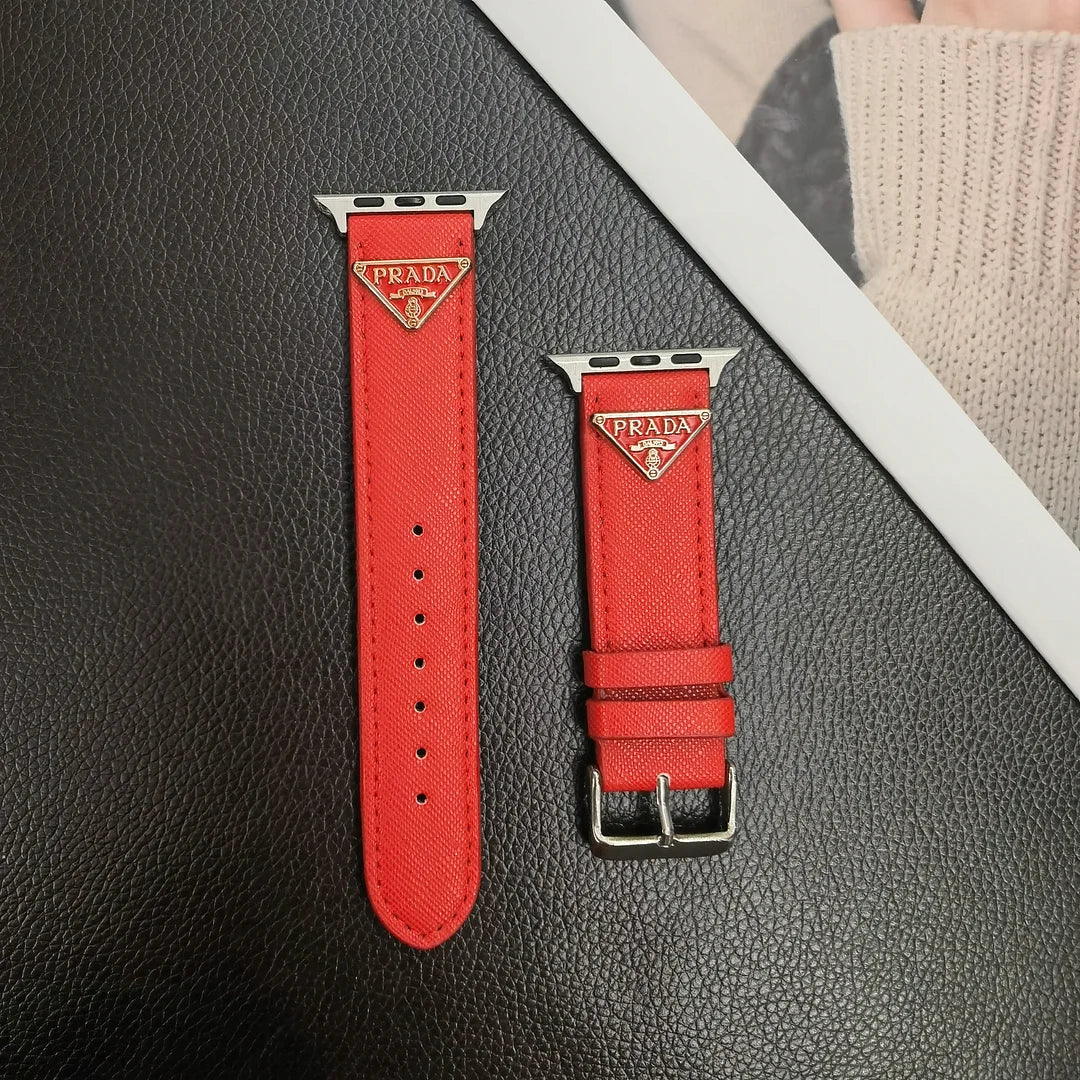 Prada Classic Double Triangle Monogram Label Leather Apple Watch Band